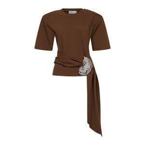 Giuseppe Di Morabito Women Brown Stretch Jersey T-Shirt With Crystal Feather